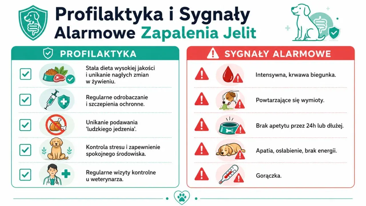 Objawy zapalenia jelit u psa: krwawa biegunka, wymioty, brak apetytu, apatia, gorączka. Profilaktyka: dieta, szczepienia, wizyty u weterynarza.