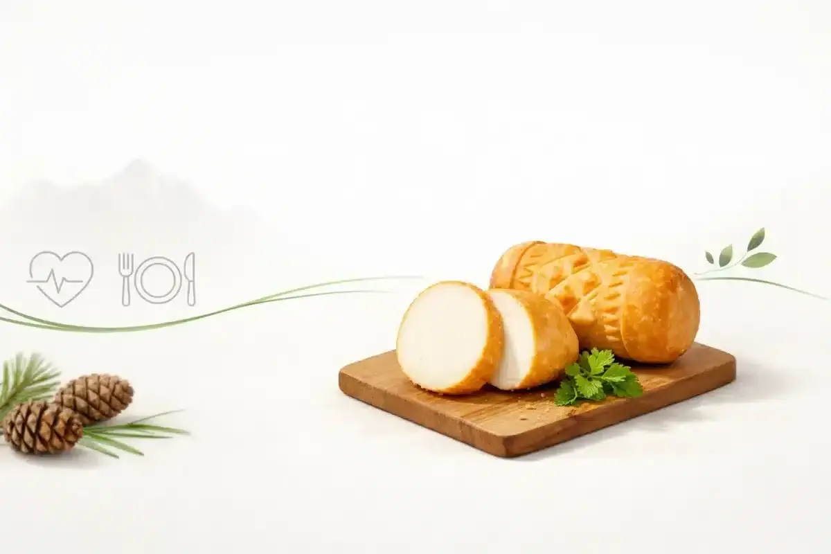 Oscypek na desce, pokrojony w plastry, z gałązką pietruszki. Zastanawiasz się nad oscypek kcal?